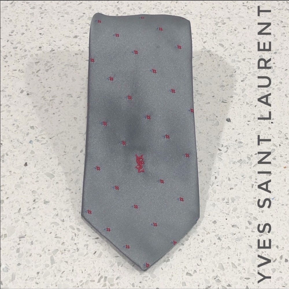 YSL Yves Saint Laurent Silk Monogram Tie EUC